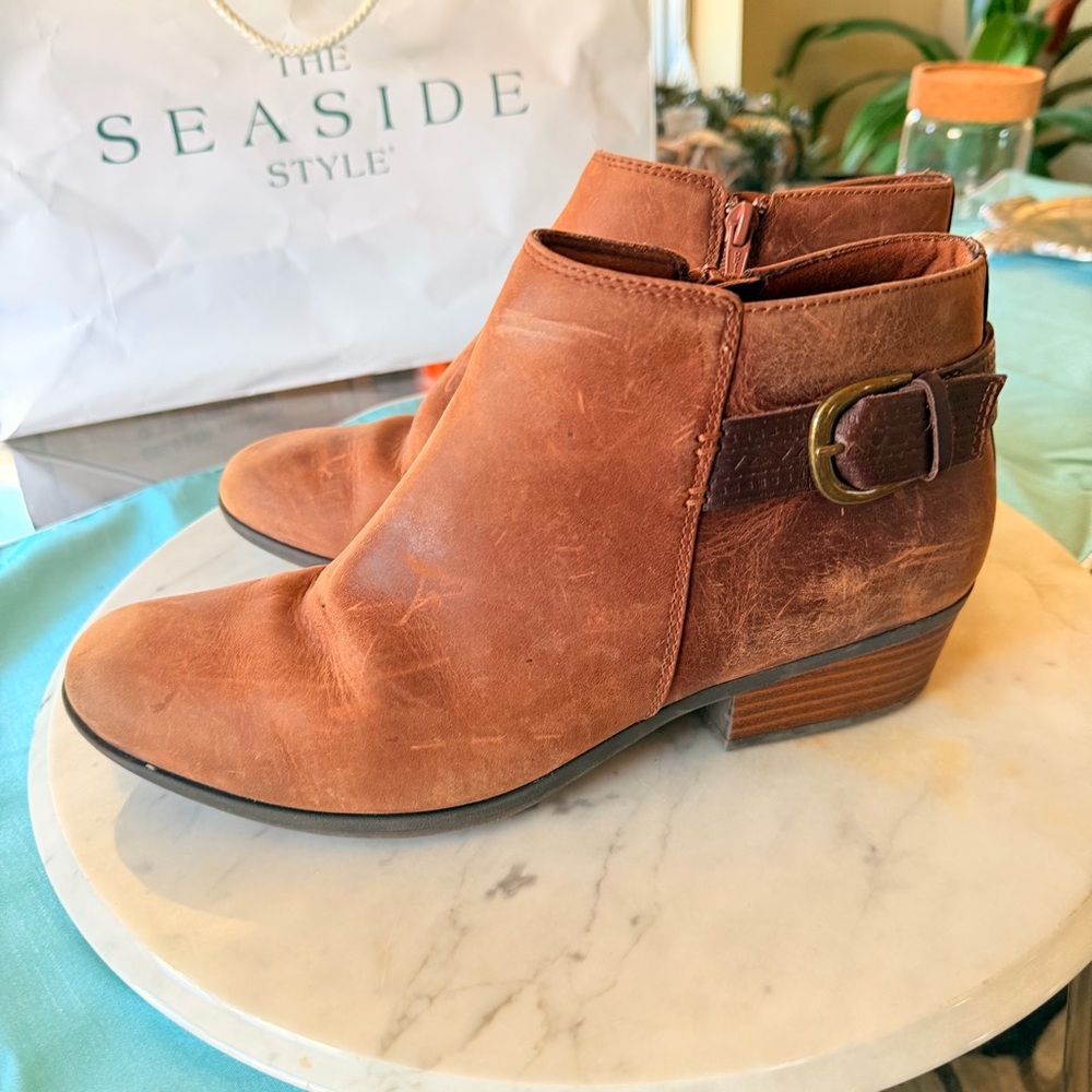 Clarks Tan Ankle Booties with Buckle